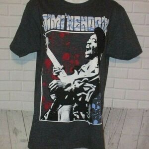Jimi Hendrix T-Shirt Rockin Artwork Back Hit Small Gray Cotton Blend